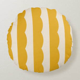 Vintage Circus Tent Mustard Yellow Scalloped Strip Round Pillow