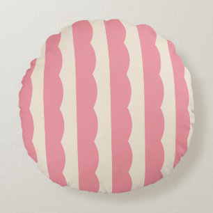 Vintage Circus Tent Pink & Cream Scalloped Stripes Round Pillow