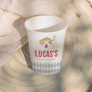 Vintage Circus Tiger Boy Birthday Party Paper Cups