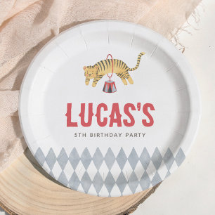 Vintage Circus Tiger Boy Birthday Party Paper Plate