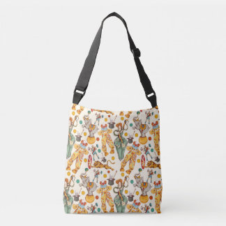 Vintage Circus with Clowns and Animals, Retro Crossbody Bag