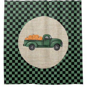 Vintage Citrouille Vert Truck Douche rideau