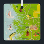 Vintage Citrus County Florida Map Ornament<br><div class="desc">It's a retro, vintage colourfully illustrated map of Florida's central region - Citrus County - repurposed on an ornament.</div>
