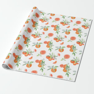 Vintage Citrus Oranges, Leaves & Flowers Pattern Wrapping Paper