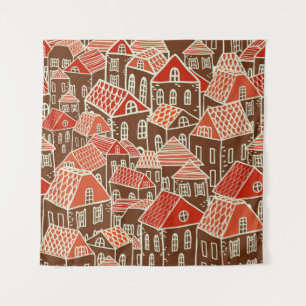 Vintage City Buildings Seamless Pattern Tapestry