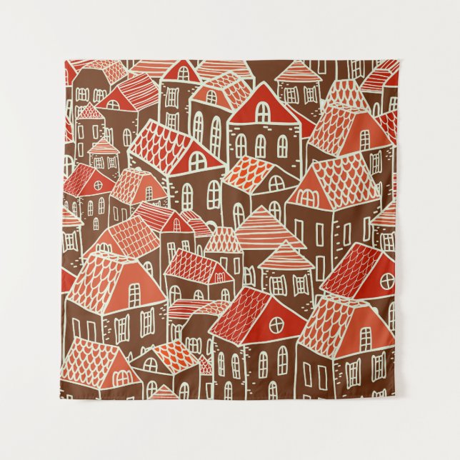 Vintage City Buildings Seamless Pattern Tapestry (Front)