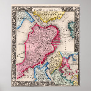 Vintage City Map of Boston 1860 Poster
