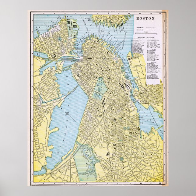 Vintage City Map of Boston 1888 Poster (Front)