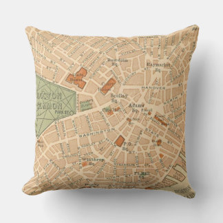 Vintage City of Boston Map Throw Pillow