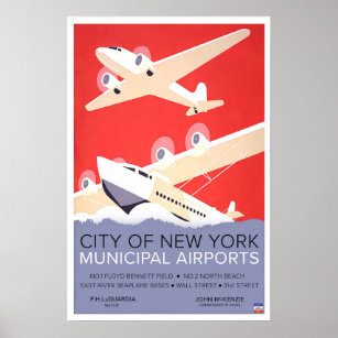 Vintage City of New York Airports WPA  Poster