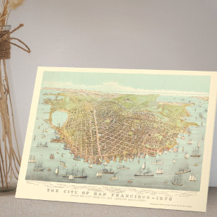 Vintage City of San Francisco Restored Map, 1878 Card