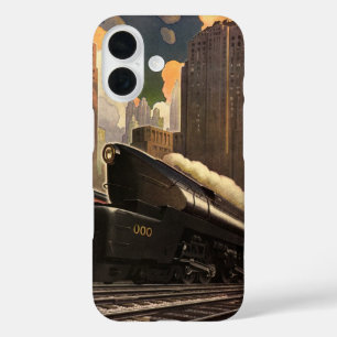 Vintage City, T1 Duplex Train on Railroad Tracks iPhone 16 Case