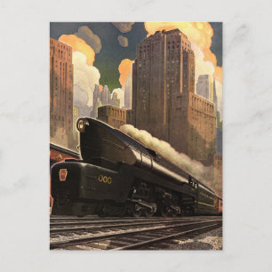 Vintage City, T1 Duplex Train on Railroad Tracks Postcard
