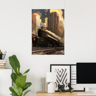 Vintage City, T1 Duplex Train on Railroad Tracks Poster