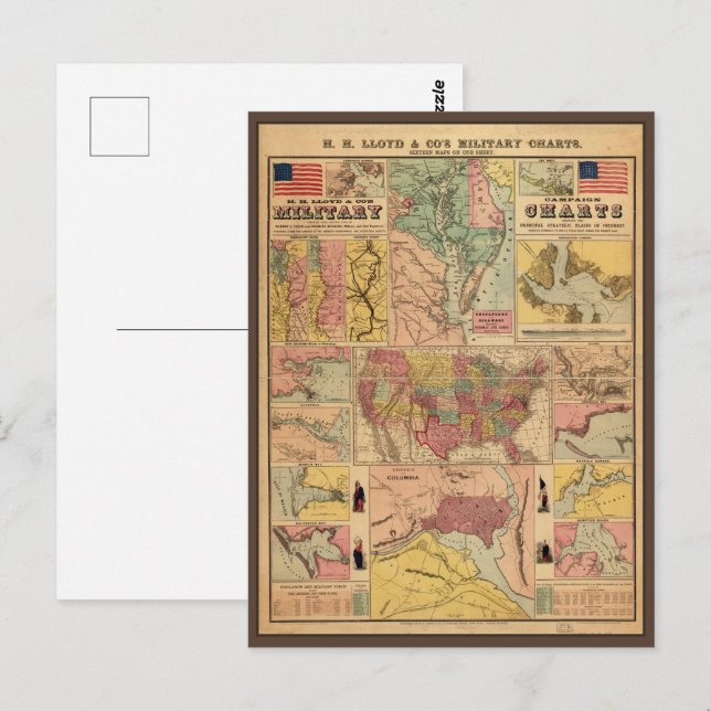 Vintage Civil War Military Strategic Maps, 1861 Postcard (Front/Back)