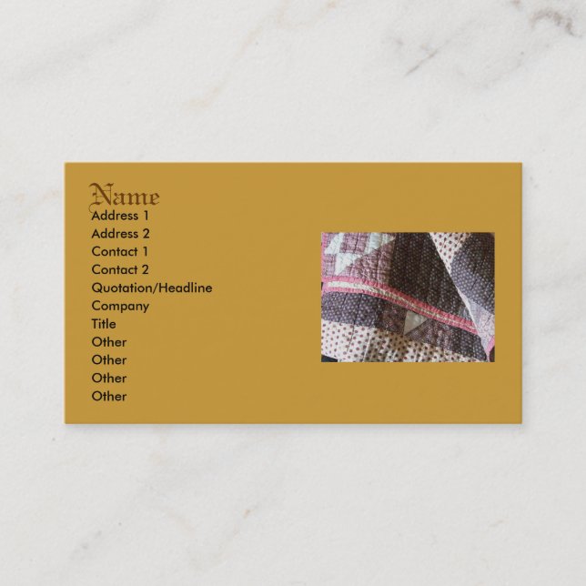 Vintage Civil War quilt business card (Front)