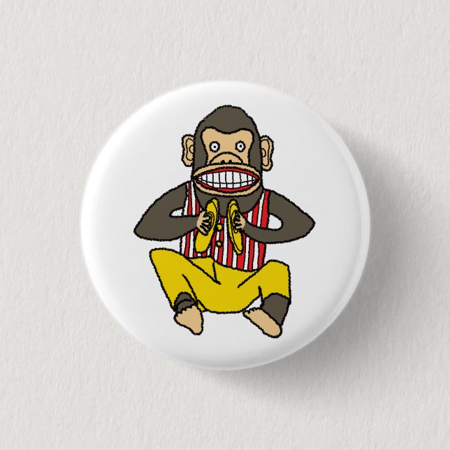 Vintage Clapping Monkey Toy 1 Inch Round Button (Front)