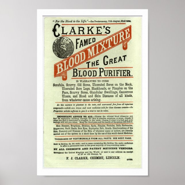 Vintage Clarkes Blood Purifier Advertisement Poster (Front)