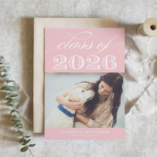 Vintage Class of 2025 Blush Pink Photo Graduation Invitation