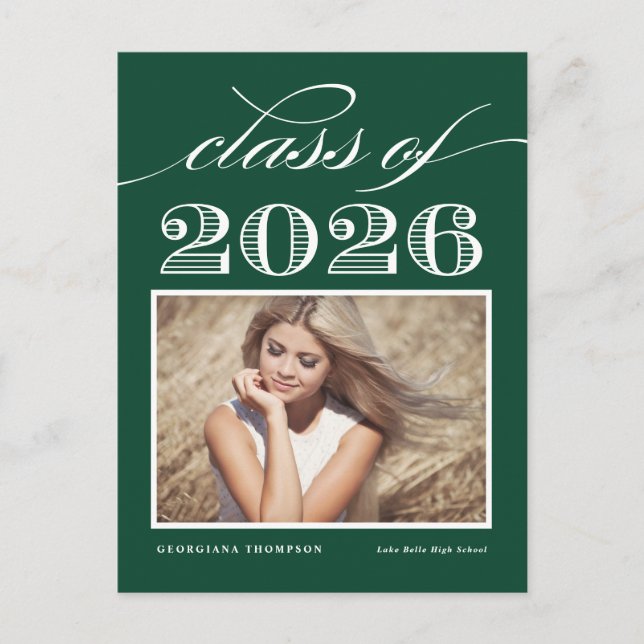 Vintage Class of 2025 Green Photo Graduation Postcard (Front)