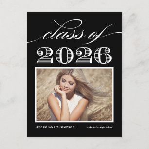 Vintage Class of 2026 Black Photo Graduation Postcard