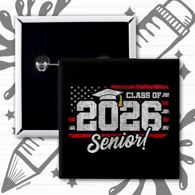 Vintage Class of 2026 Graduation Senior Typography 2 Inch Square Button (Creator Uploaded)