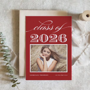 Vintage Class of 2026 Red Photo Graduation Invitation