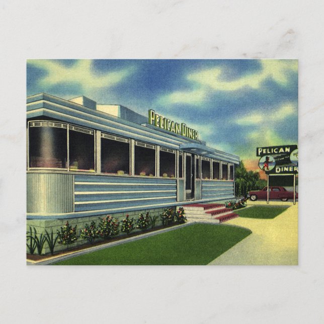 Vintage Classic 50s Retro Restaurant Pelican Diner Postcard (Front)