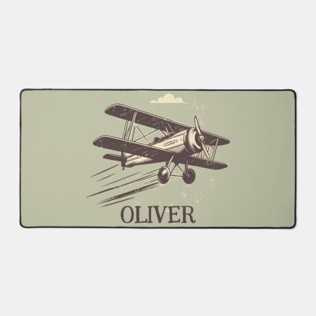 Vintage Classic Biplane Drawing Personalized  Desk Mat (Front)