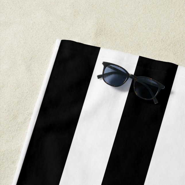 Vintage Classic black & white stripes Beach Towel (In Situ)