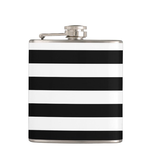 Vintage Classic black & white stripes Hip Flask (Front)