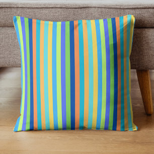 Vintage Classic Blue & Orange Rainbow Stripes Throw Pillow