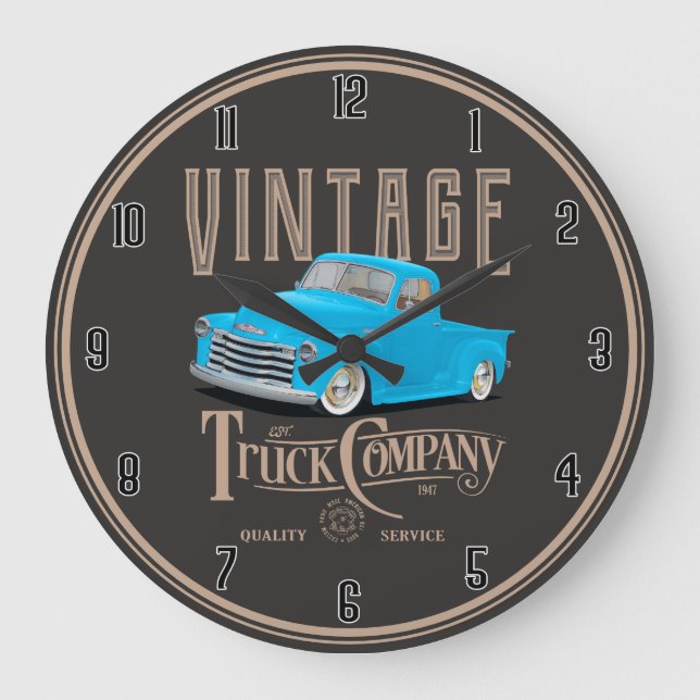Vintage classic Blue Truck Large Clock (Front)