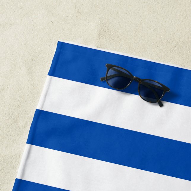 Vintage Classic Blue & White Stripes Beach Towel (In Situ)