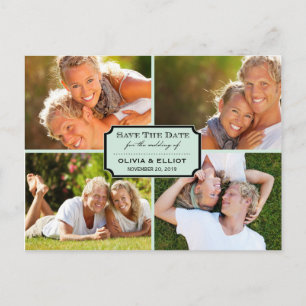 Vintage Classic Bookplate Four Photo Save The Date Announcement Postcard