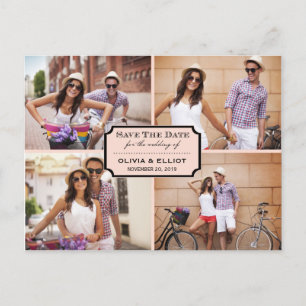 Vintage Classic Bookplate Four Photo Save The Date Announcement Postcard