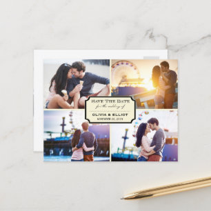 Vintage Classic Bookplate Four Photo Save The Date Announcement Postcard