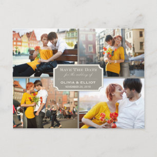 Vintage Classic Bookplate Four Photo Save The Date Announcement Postcard