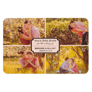 Vintage Classic Bookplate Four Photo Save The Date Magnet