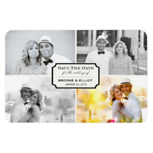 Vintage Classic Bookplate Four Photo Save The Date Magnet