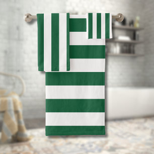 Vintage Classic Bottle Green & White Stripes Bath Towel Set