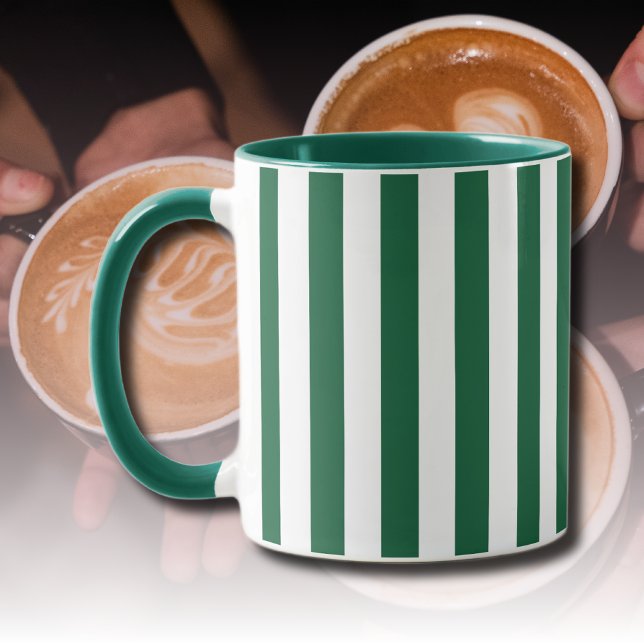 Vintage Classic Bottle Green & White Stripes Mug (Creator Uploaded)