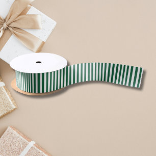 Vintage Classic Bottle Green & White Stripes Satin Ribbon