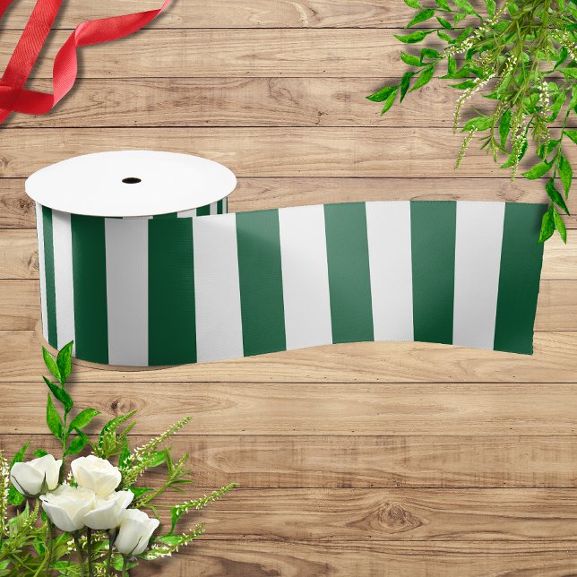 Vintage Classic Bottle Green & White Stripes Satin Ribbon (Creator Uploaded)