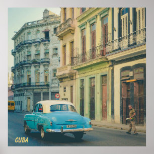 Vintage Classic Car Havana Cuba Street Photography Poster
