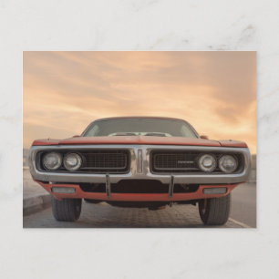 Vintage Classic Car Sunset View Holiday Postcard