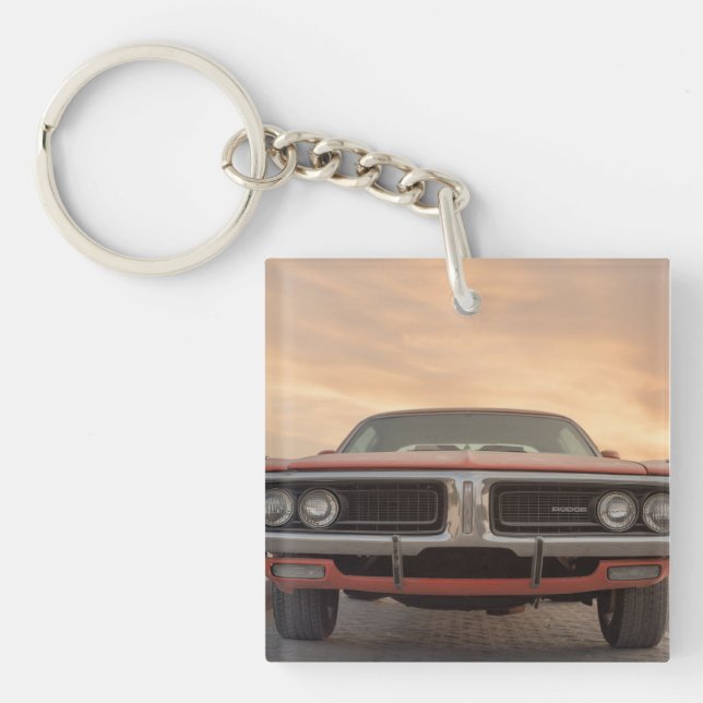 Vintage Classic Car Sunset View Keychain (Front)