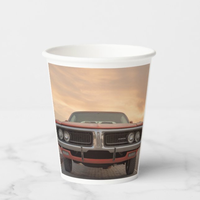 Vintage Classic Car Sunset View Paper Cups (Front)