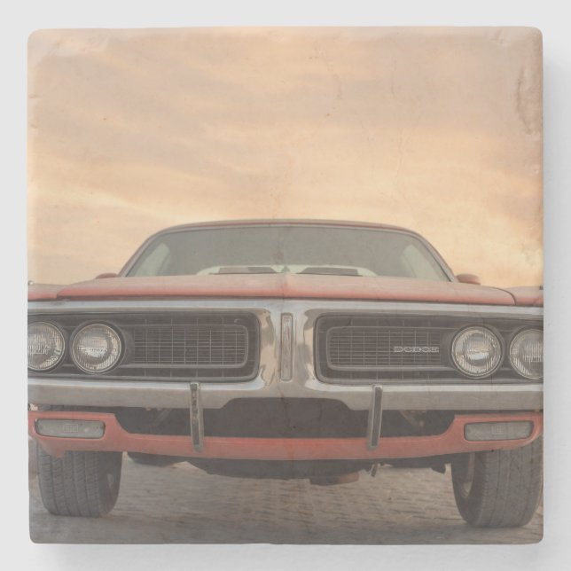 Vintage Classic Car Sunset View Stone Coaster (Front)