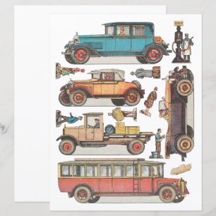 vintage classic cars die cut clipart collage sheet